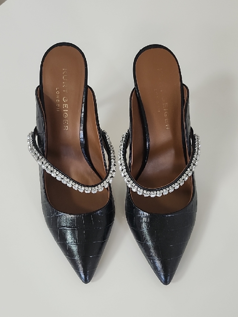 Kurt Geiger Black Pointed Crystal-Strap Mules
